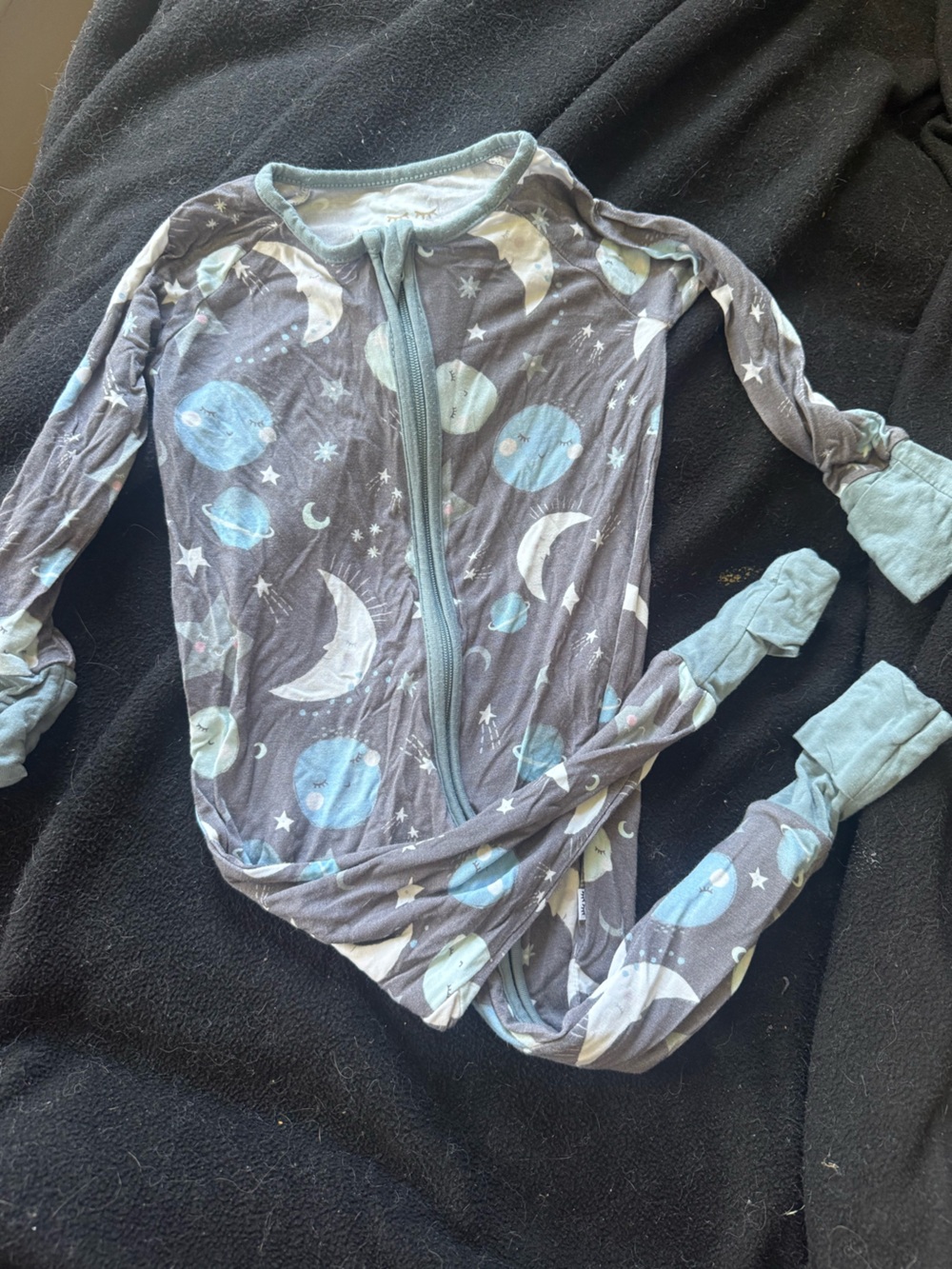 Little Sleepies Moon & Planets Zip-Up One-Piece Pajamas - Blue/Gray